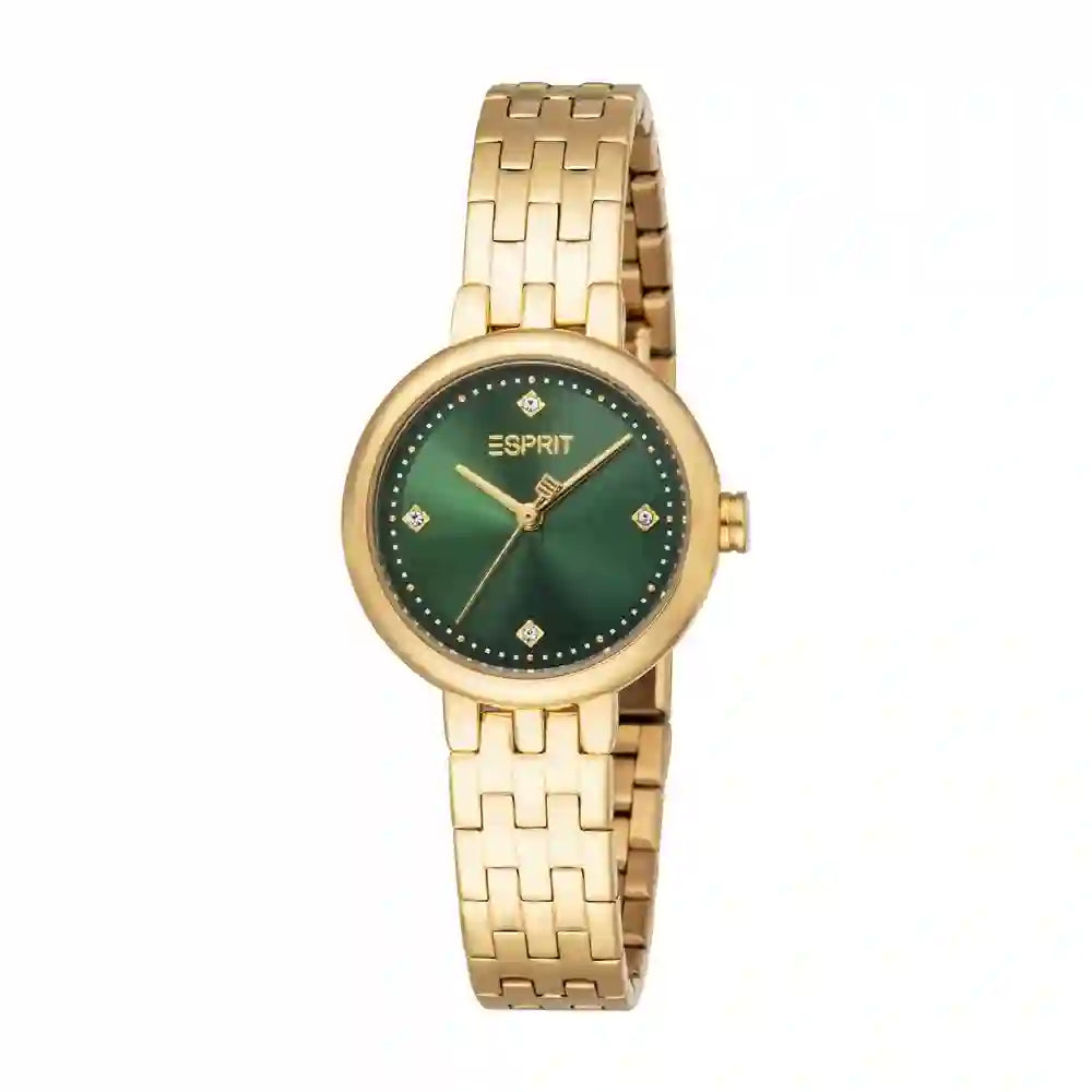 Esprit Maya Ladies Gold Case Green Dial Stainless Steel Bracelet Watch