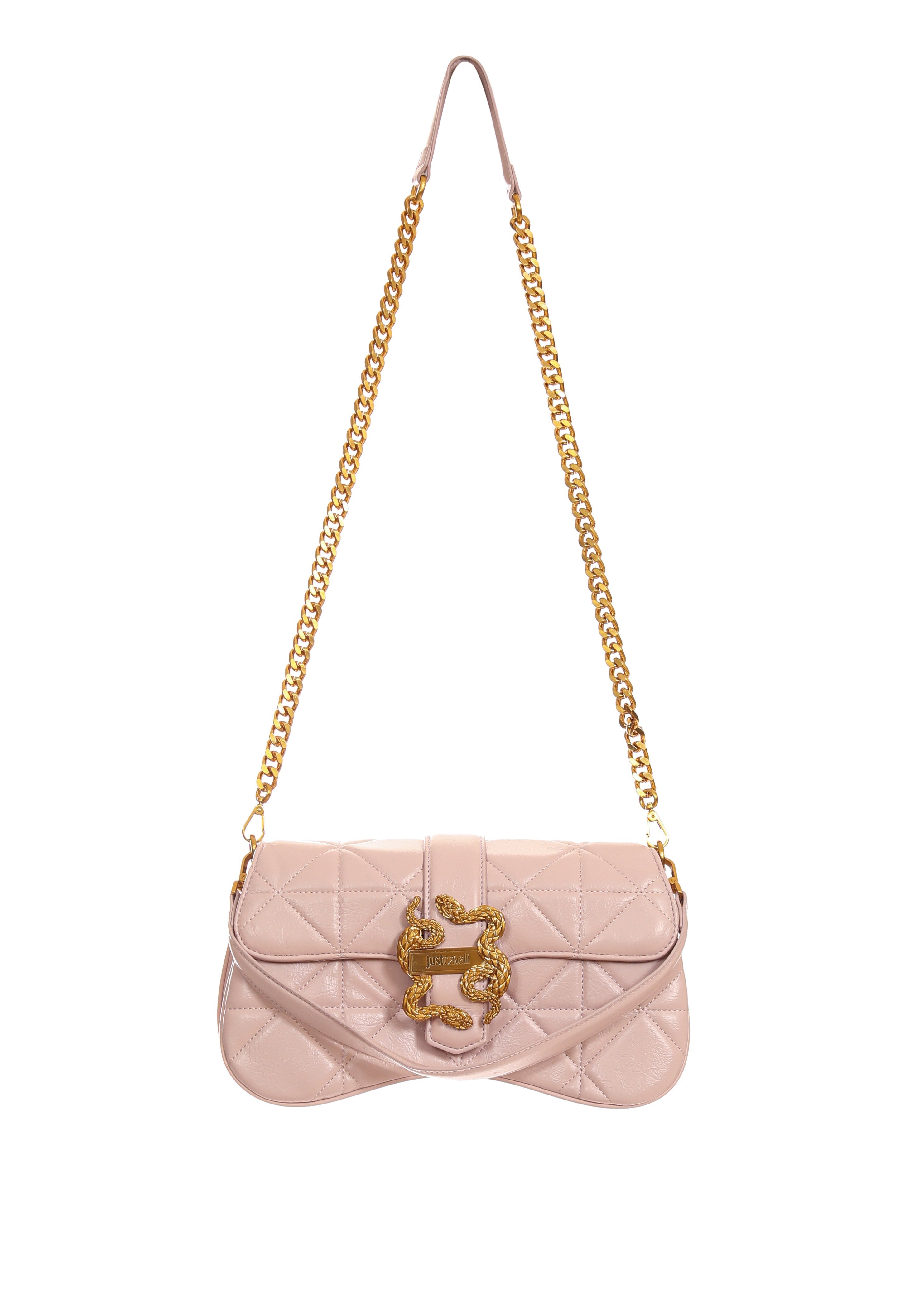 Just Cavalli Women's Black Quilted Shoulder Bag with Snake Clasp
