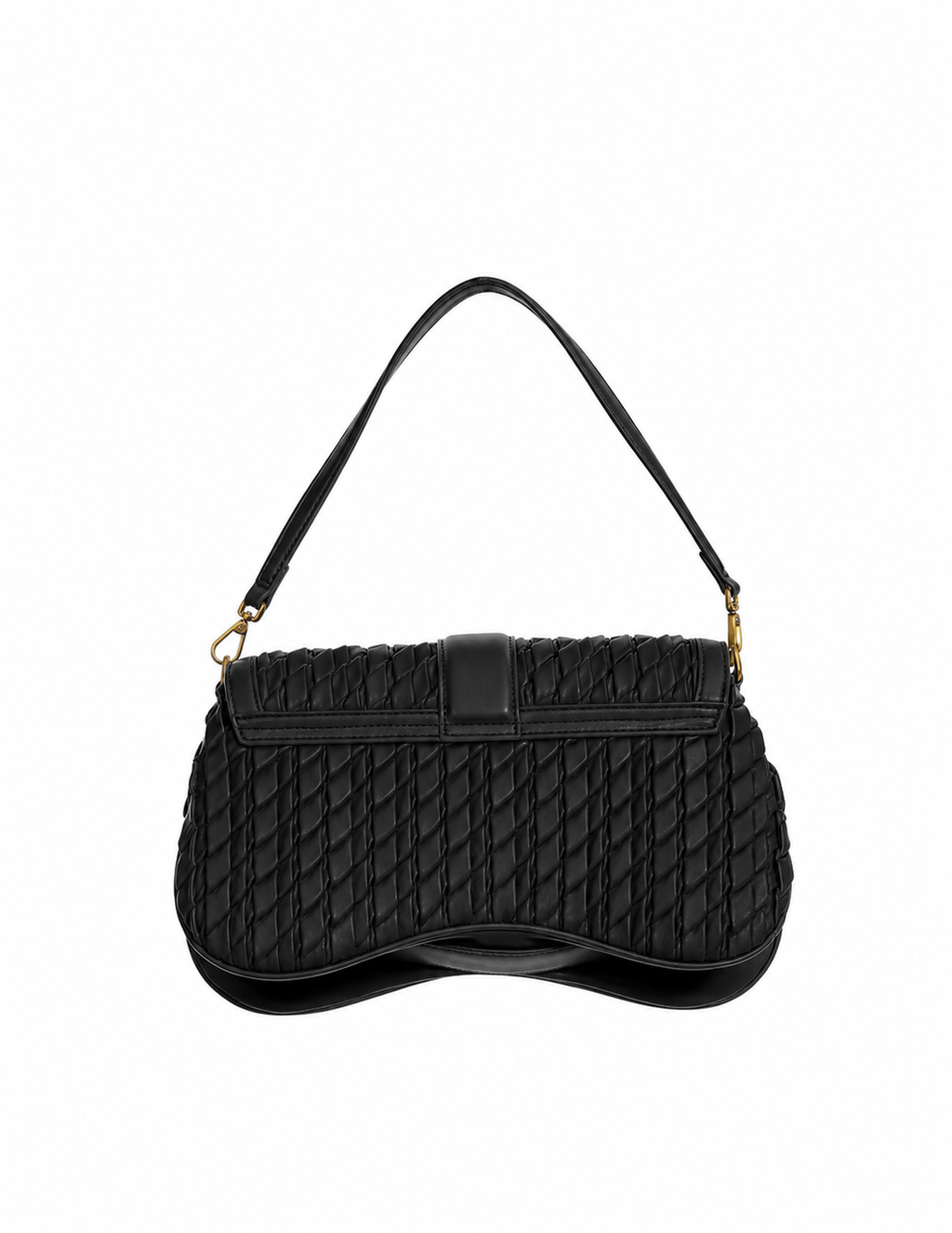Just Cavalli Women's Black Woven Shoulder Bag with Snake Clasp