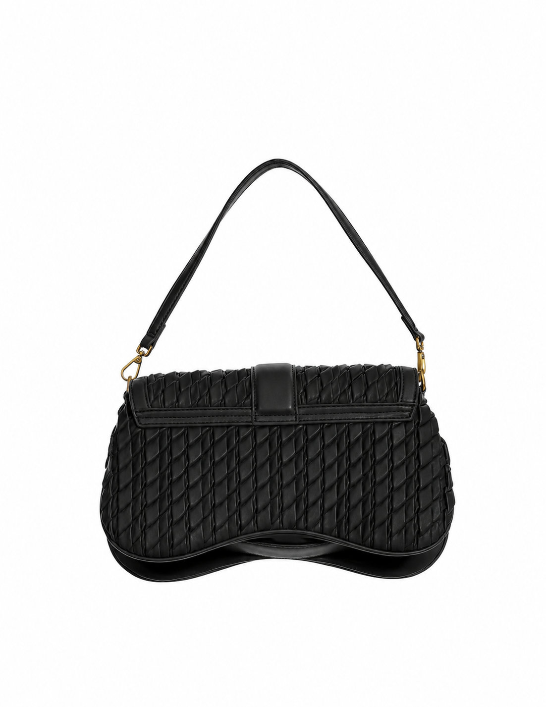 Just Cavalli Women's Black Woven Shoulder Bag with Snake Clasp