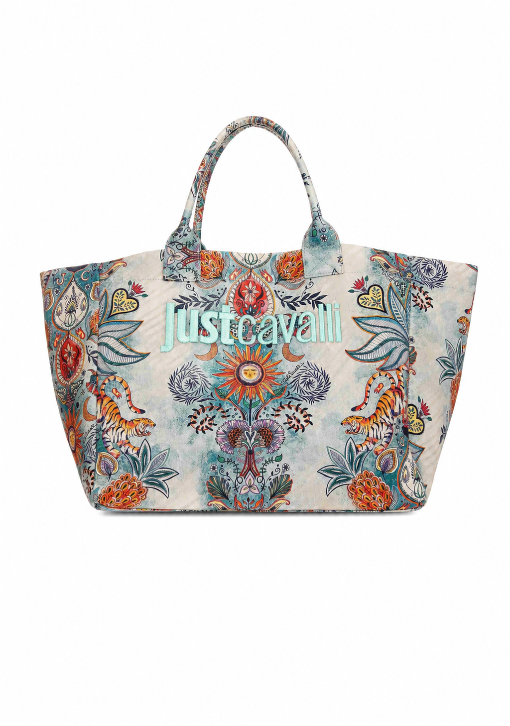 Just Cavalli Women's Botanical Print Canvas Beach Tote Bag