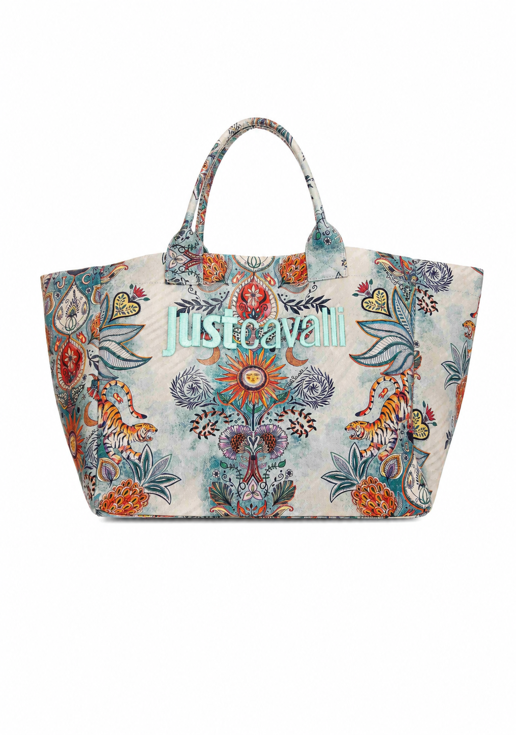 Just Cavalli Women's Botanical Print Canvas Beach Tote Bag