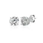 Pair of silver-toned stud earrings, each with a large clear round brilliant-cut stone and a band of smaller clear pave stones