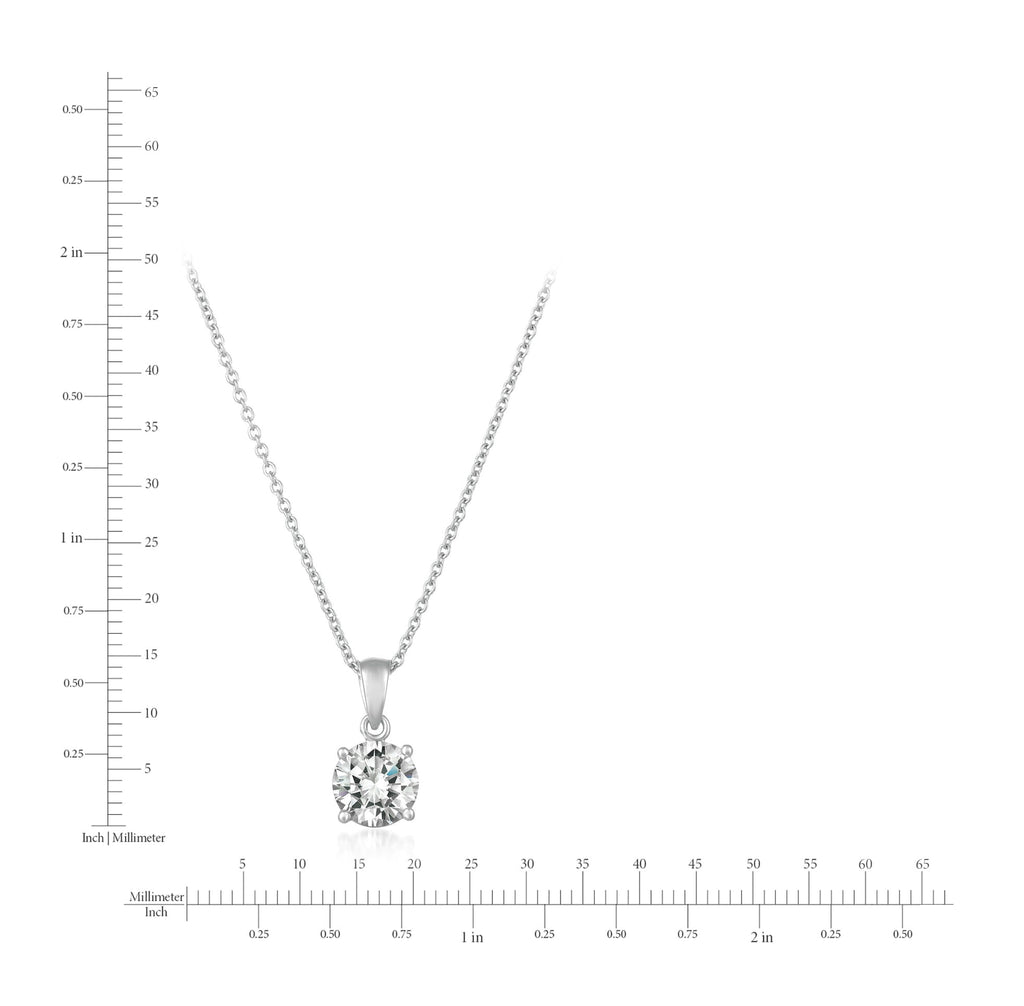 Silver-toned cable chain necklace with a round, clear faceted stone pendant in a four-prong setting.