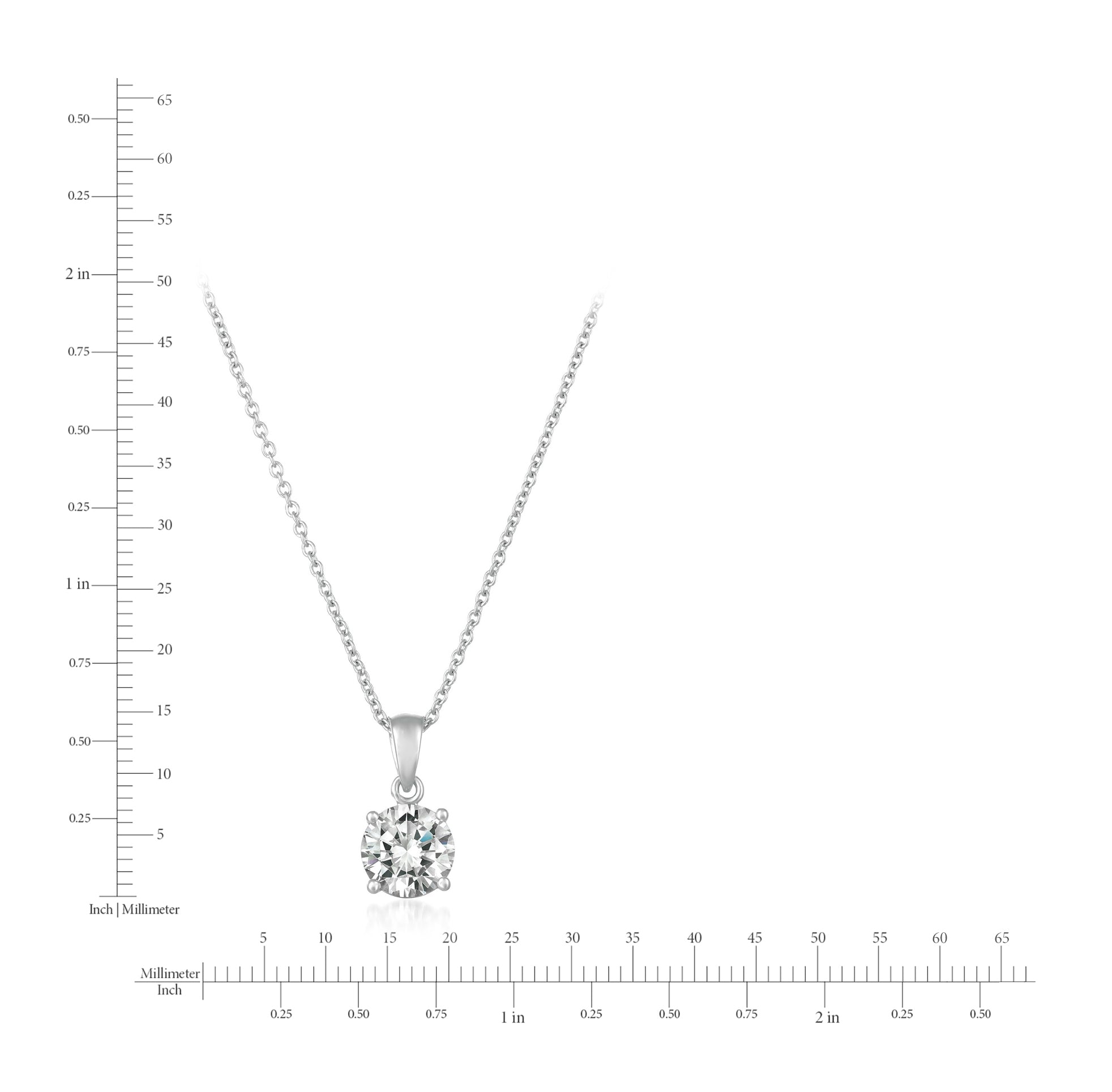 Silver-toned cable chain necklace with a round, clear faceted stone pendant in a four-prong setting.