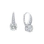A pair of silver-toned leverback earrings, each featuring a large round brilliant-cut clear stone and smaller pavé-set clear