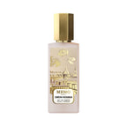 Frosted rectangular perfume bottle with a gold-toned hexagonal cap and a label depicting a gold and cream Parisian cityscape