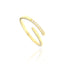 Gold-toned adjustable open ring with a row of clear cubic zirconia stones on one end.