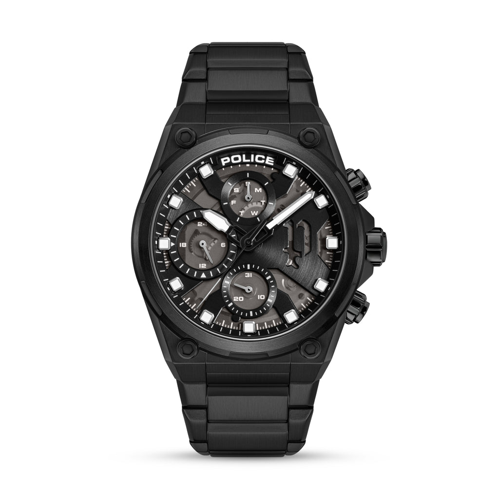 Police Airflow Men's 43MM Black Chronograph Stainless Steel Strap Watch