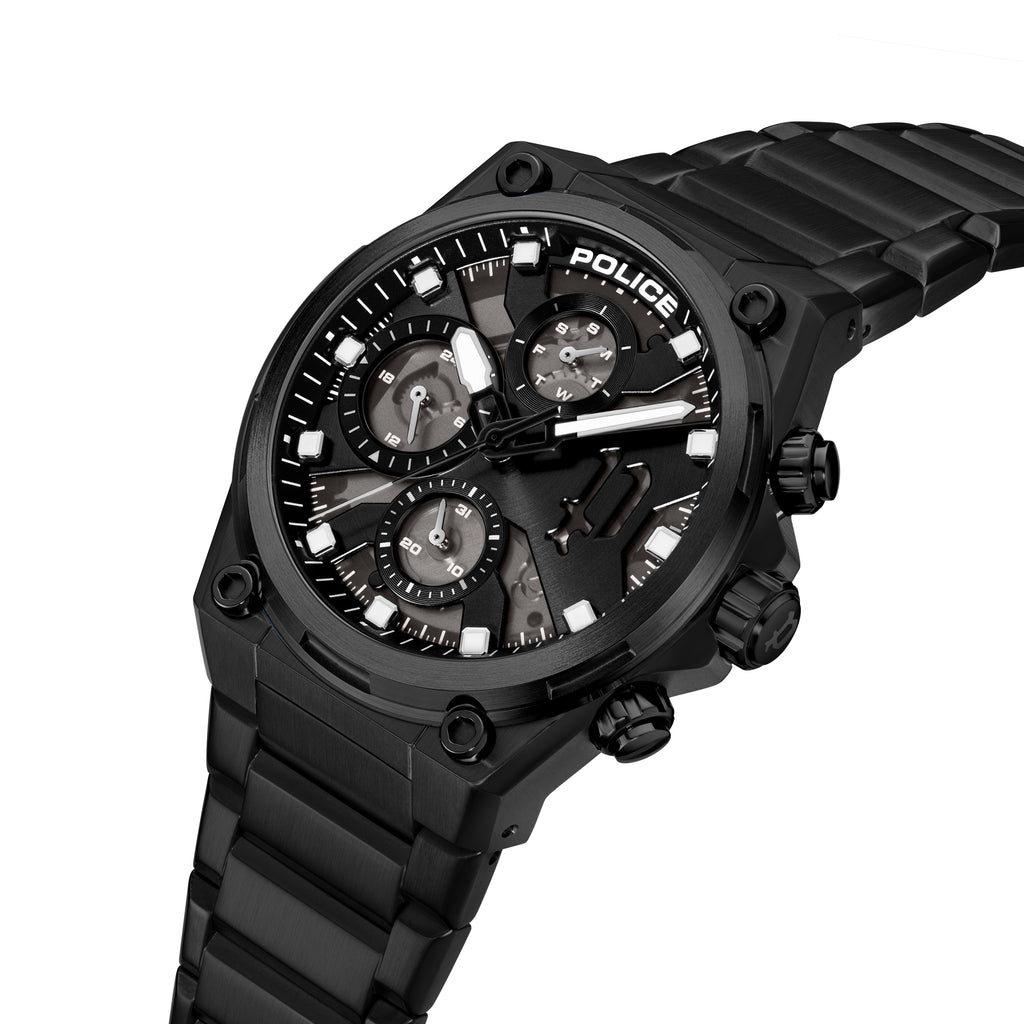 Police Airflow Men's 43MM Black Chronograph Stainless Steel Strap Watch