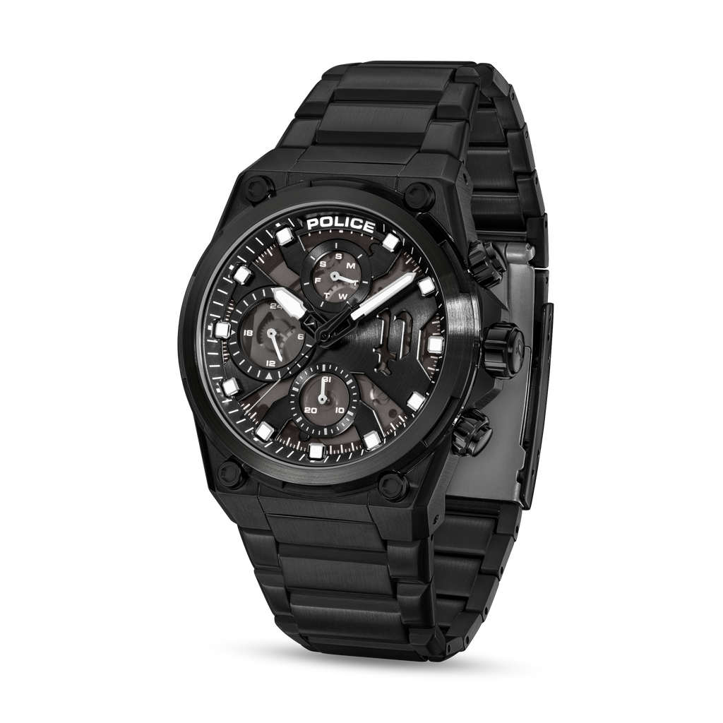 Police Airflow Men's 43MM Black Chronograph Stainless Steel Strap Watch