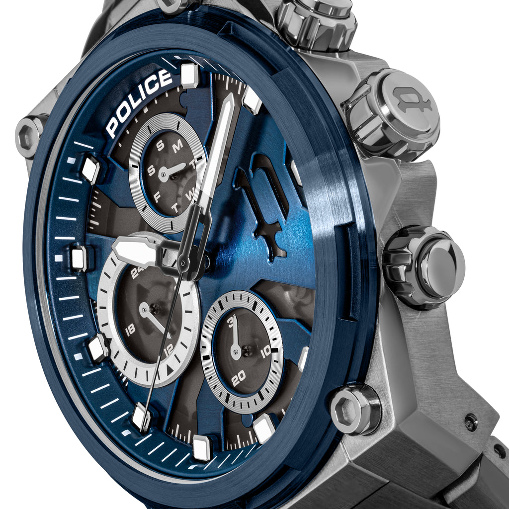 Police Airflow Men's 43MM Blue Chronograph Stainless Steel Strap Watch