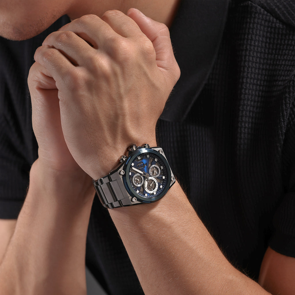 Police Airflow Men's 43MM Blue Chronograph Stainless Steel Strap Watch
