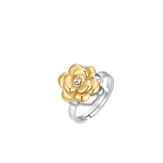 Luca Barra Women's Steel Ring with IP Gold Rotating Rose & White Crystal Secondary image