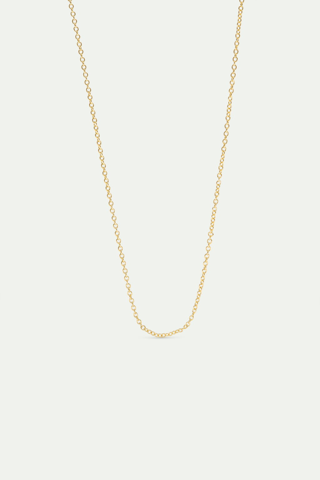 A delicate, gold-toned oval link chain necklace, draped in a U-shape.