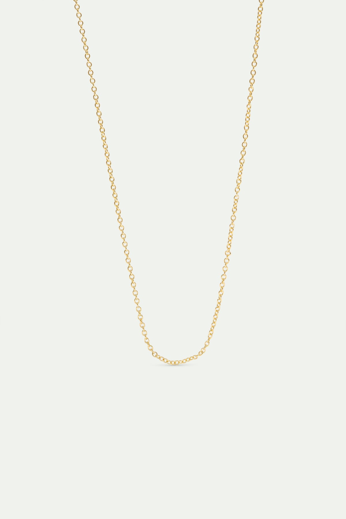A delicate, gold-toned oval link chain necklace, draped in a U-shape.