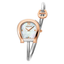 A direct studio front catalog portrait of the women's Aigner Flora S watch, highlighting its two-tone rose gold and silver horseshoe case, textured checkered Mother of Pearl dial, and the wrapping tubular steel bangle with its contrast rose gold horseshoe logo charm.