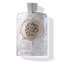 Silver textured perfume bottle by Atkinsons featuring a central gold circular emblem with a geometric mosaic pattern and the text "Platinum Blend."
