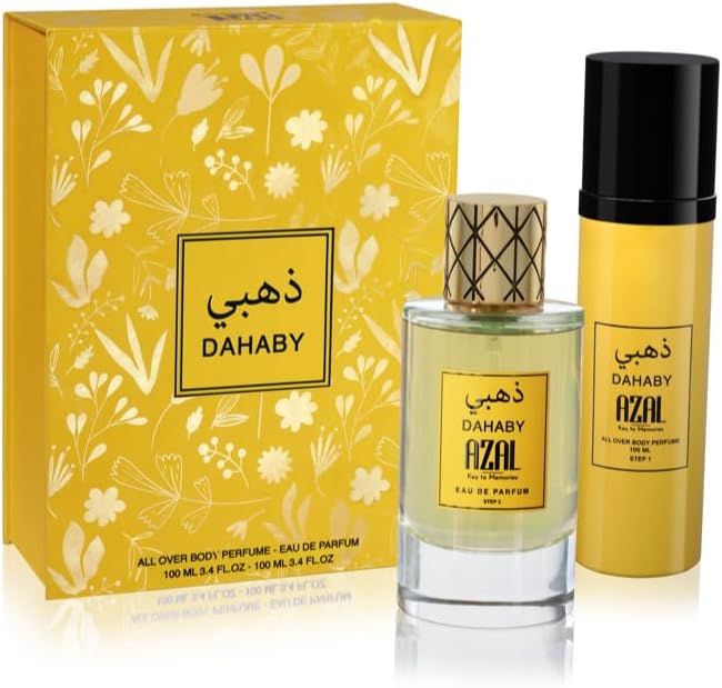 Azal Dahaby Gift Set with Eau de Parfum 100ml and All Over Spray 100ml available at Paris Gallery Qatar