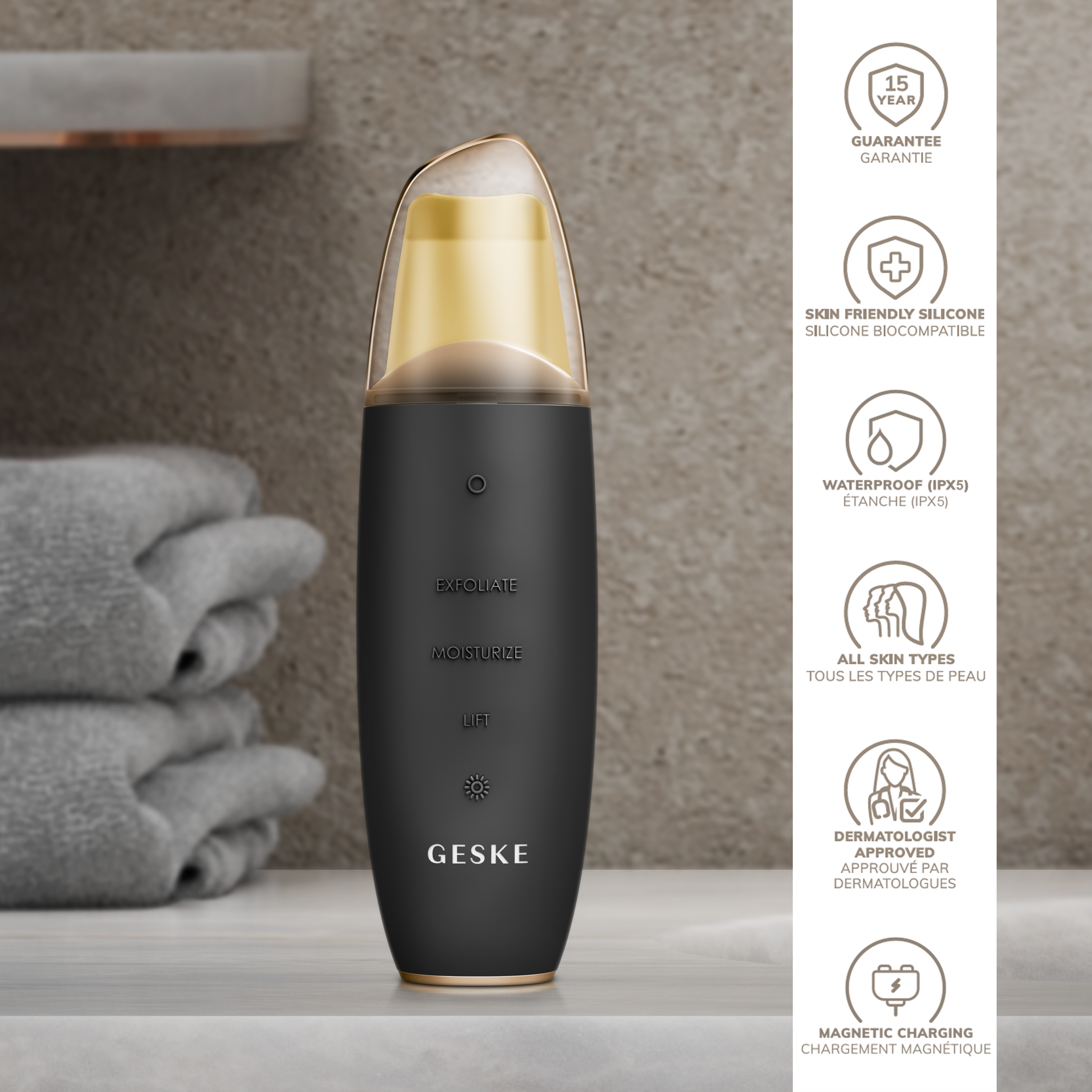 Geske MicroCurrent Skin Scrubber & Blackhead Remover | 9 in 1 - Gray