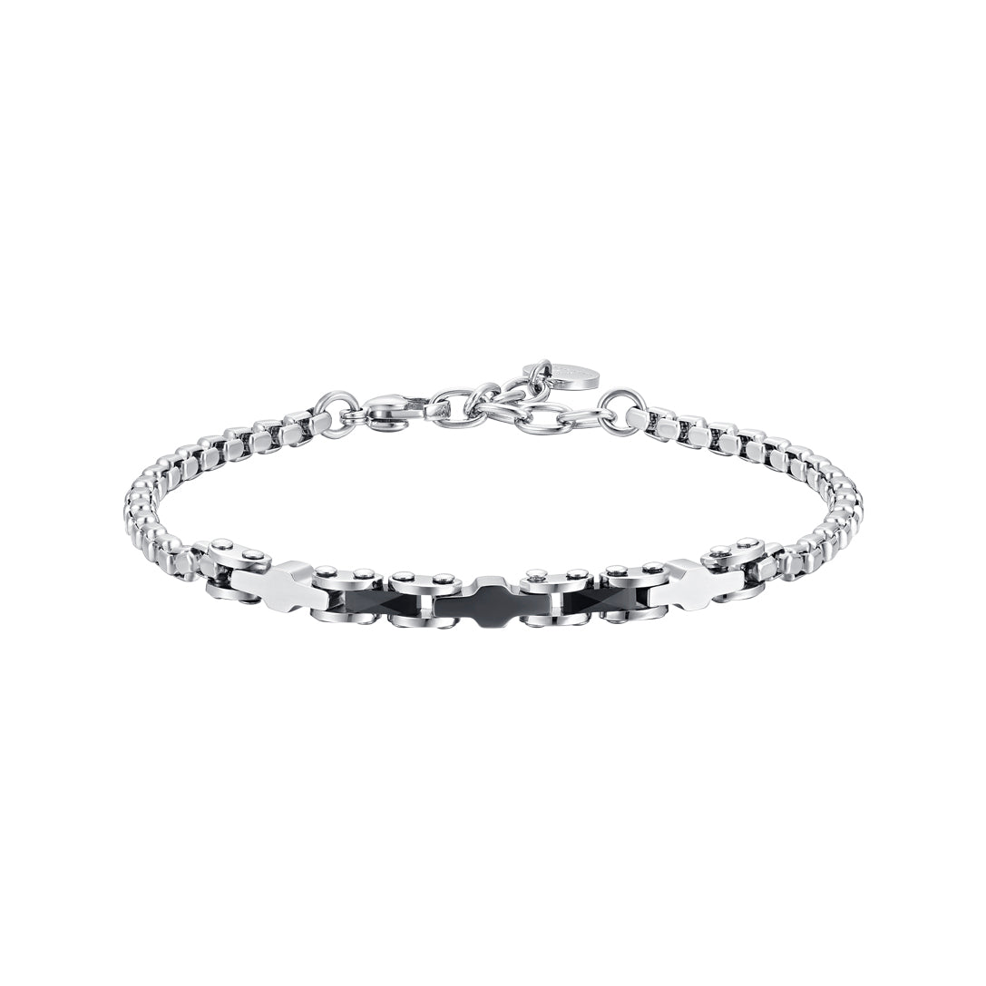 Luca Barra Gents Steel Bracelet with Black Ceramic Elements