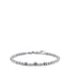 Silver-toned men's beaded bracelet with spherical and textured steel elements, lobster clasp, and extender chain.