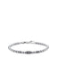 Silver-toned men's steel beaded bracelet with patterned vintage effect elements and a lobster clasp