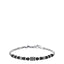Men's silver-toned steel bracelet with black spherical beads and a textured central barrel element, featuring a lobster clasp