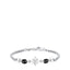 Silver-toned steel bracelet with a central silver-toned wind rose charm and two black oval beads on either side.