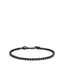 Black steel men's bracelet with continuous row of black square-set crystals, lobster clasp, and extender chain.