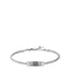 Silver-toned steel snake chain bracelet with a central ribbed cylindrical element and a lobster clasp closure.