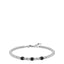 Men's bracelet with silver-toned spherical beads and three black cubic hematite elements, featuring a lobster clasp.