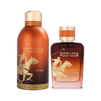 Beverly Hills Polo Club Prestige Titan fragrance set, featuring a large bronze body spray and a smaller amber gradient eau de