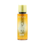 Orange-gold perfume mist bottle with a light yellow-green cap. Features a white polo player graphic and 'Beverly Hills Polo C