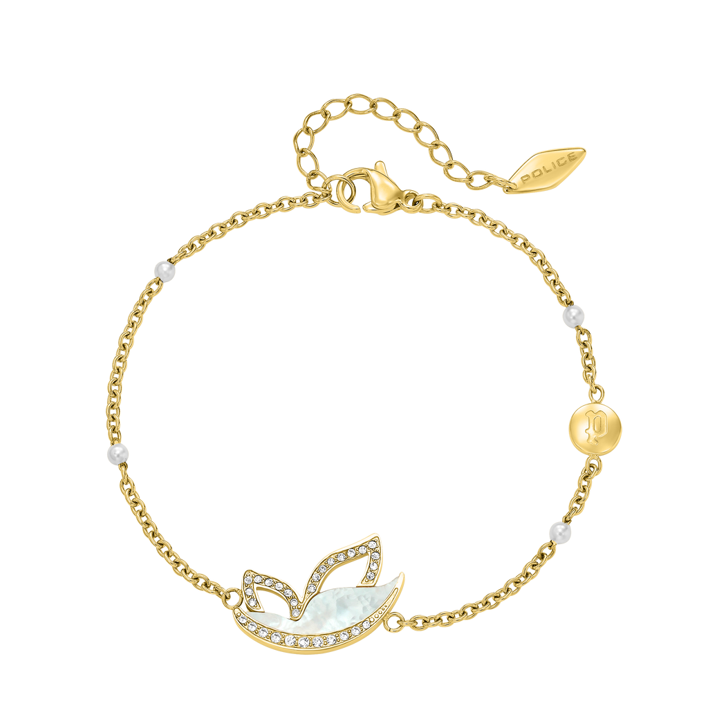 Police Birdy Mop Crystal Pearl Beads Chain Bracelet