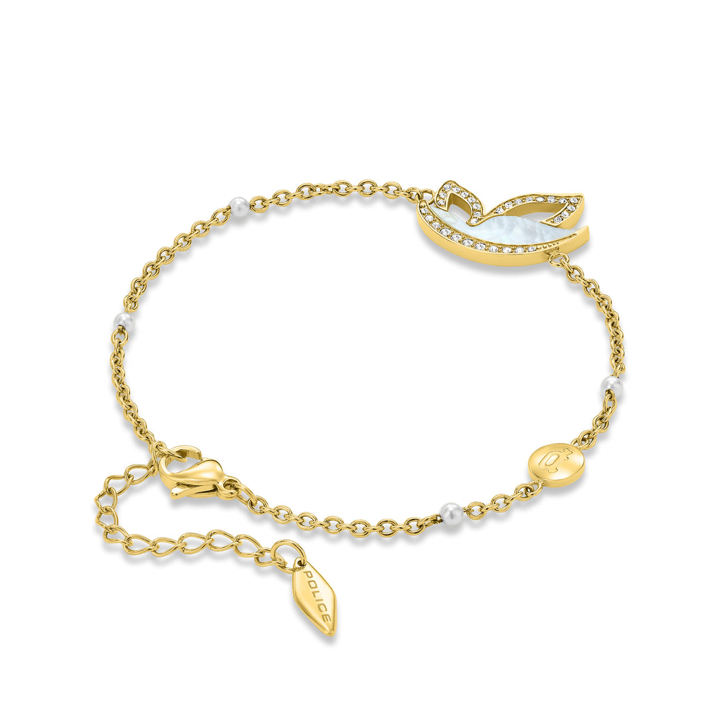 Police Birdy Mop Crystal Pearl Beads Chain Bracelet