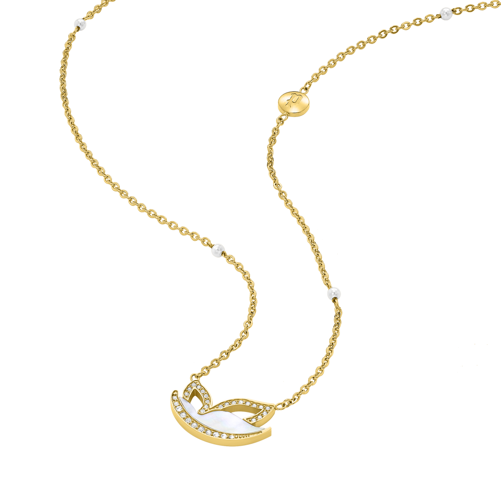 Police Birdy Mop Crystal Pearl Beads Chain Necklace