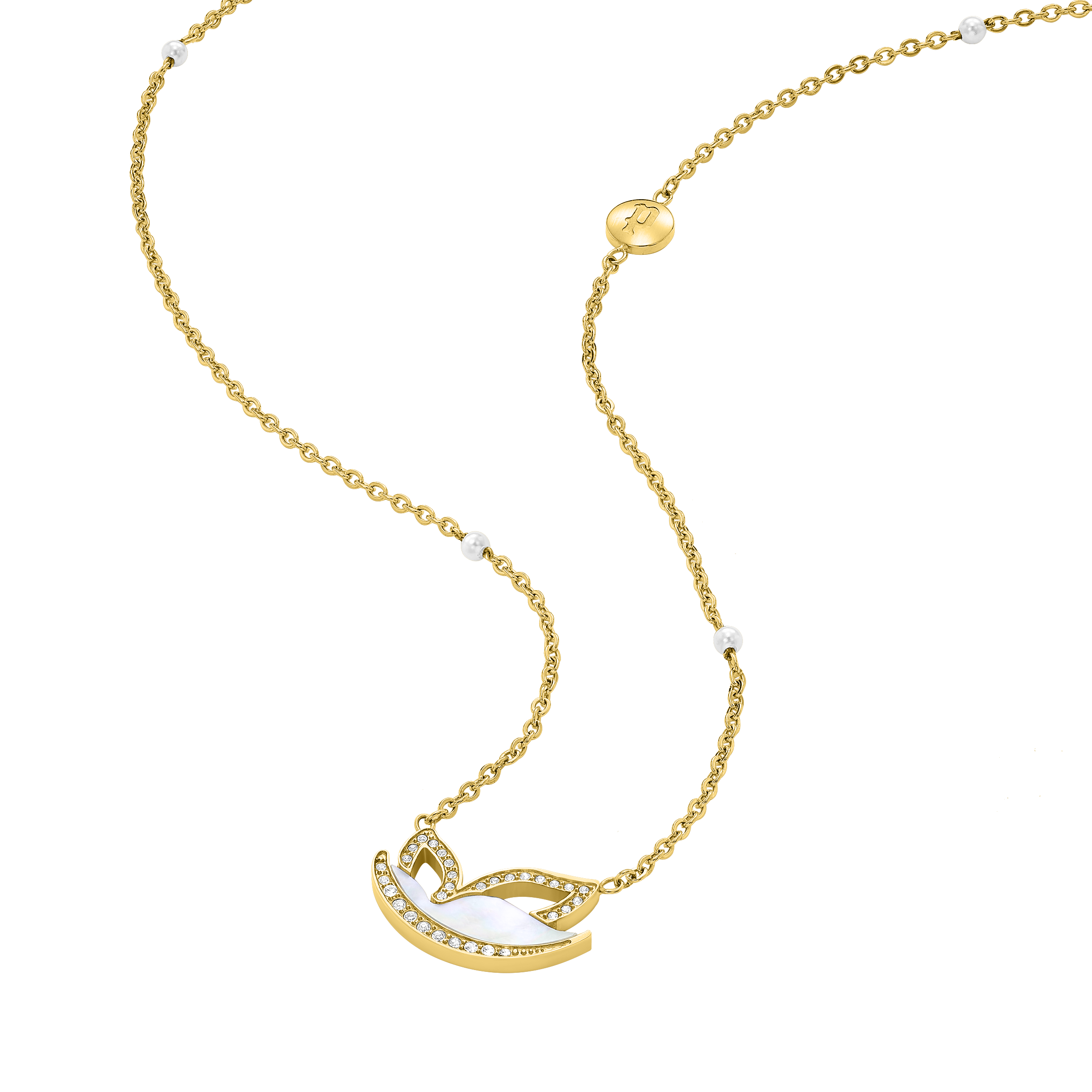 Police Birdy Mop Crystal Pearl Beads Chain Necklace
