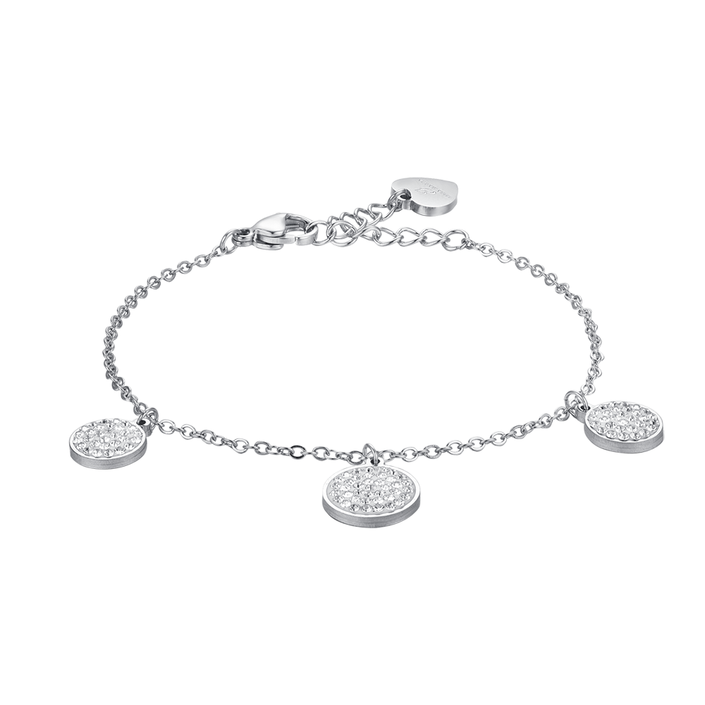 Luca Barra Ladies Steel Bracelet with Round Elements and White Crystals