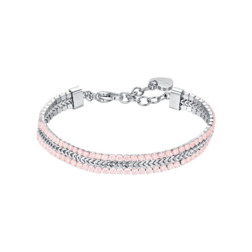 Luca Barra Ladies Tennis Bracelet in Steel with Pink Crystals