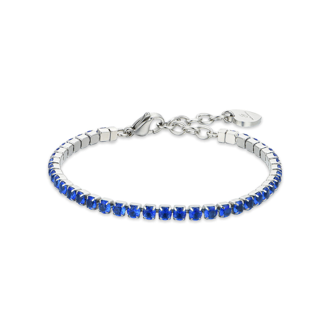 Luca Barra Ladies Tennis Bracelet with Blue Crystals