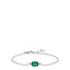 Silver-toned chain bracelet with a central rectangular green zircon flanked by two clusters of white zircons. Lobster clasp.