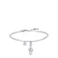 Silver-toned steel ball chain bracelet with a clear faceted zircon charm and a silver-toned musical treble clef note charm.