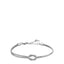 Silver-toned women's steel bracelet with a central knot design, featuring one textured and one smooth strand, and an adjustab
