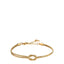 Gold-toned steel bracelet with a central knot design, featuring one smooth strand and one beaded strand.