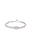 Silver-toned steel bracelet with a central knot, one side adorned with clear zircons and the other with pink zircons.