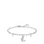 Silver-toned steel bracelet with a central crescent moon charm and two clear round zircons, featuring a lobster clasp.