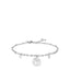 Silver-toned steel bracelet with a central openwork Tree of Life charm and two clear faceted zircons.