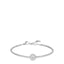 Silver-toned steel tennis bracelet with a continuous line of clear round zircon stones and a larger central halo-set zircon.