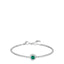 Silver-toned steel tennis bracelet with a chain of white zirconia stones and a central green zirconia stone in a white zircon